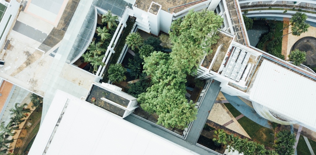 Aerial view of plants and buildings